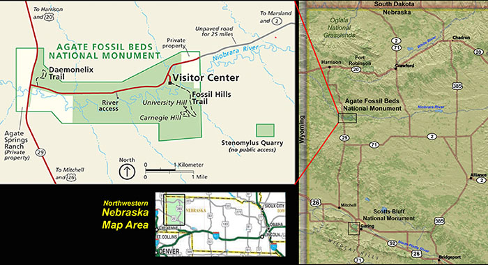 Regional map of Agate Fossil Beds National Monument in northwestern Nebraska